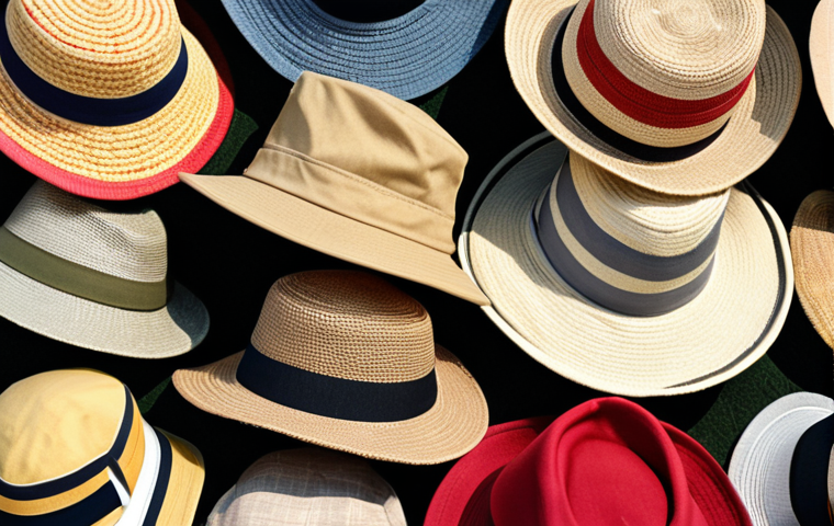 **Image Prompt:** A close-up shot of various summer hiking hats made from different materials (cotton, linen, polyester, nylon). Focus on the texture of the fabrics. Soft, natural lighting. Show a hand touching the different materials to emphasize texture. The hats should be light-colored, such as beige and light grey.