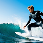 A professional male surfer, fully clothed in a modest, high-performance wetsuit, expertly riding a powerful, clean wave in a vibrant blue ocean. A sleek, waterproof smartwatch is subtly visible on his wrist, displaying essential wave data like height and period with minimalist graphics. The background features a bright, clear sky and dynamic ocean spray. Professional action photography, high resolution, sharp focus, perfect anatomy, correct proportions, natural pose, well-formed hands, proper finger count, natural body proportions, safe for work, appropriate content, fully clothed, modest clothing, family-friendly.