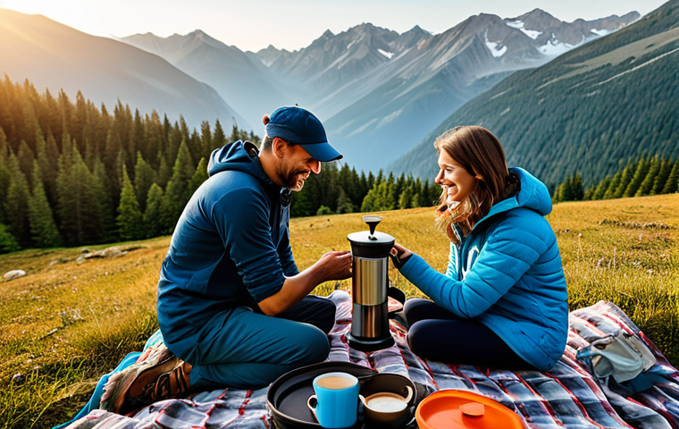 **

A happy family enjoying coffee during a camping trip in the mountains. They are using a portable French press coffee maker. The scene is a scenic mountain vista at sunrise. Everyone is fully clothed in appropriate hiking gear. Safe for work, appropriate content, family-friendly, professional photography, perfect anatomy, natural pose, modest clothing.

**